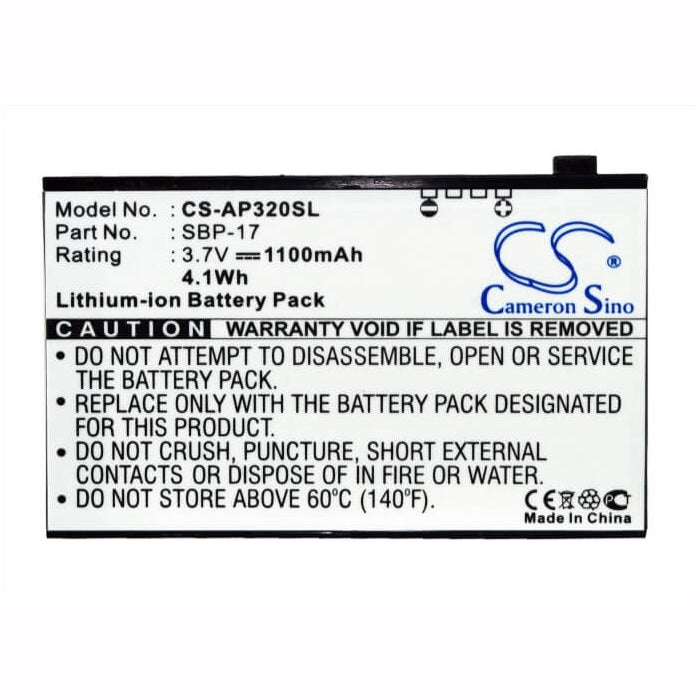 3.7V, 1100mAh, Li-ion Battery fits Asus, Galaxy Mini, P320, 4.07Wh