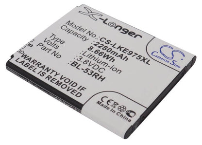 3.8V, 2280mAh, Li-ion Battery fits Lg, E975w, Gee, 8.664Wh
