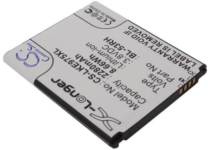 3.8V, 2280mAh, Li-ion Battery fits Lg, E975w, Gee, 8.664Wh