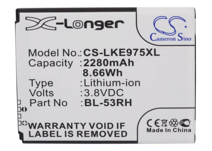 3.8V, 2280mAh, Li-ion Battery fits Lg, E975w, Gee, 8.664Wh