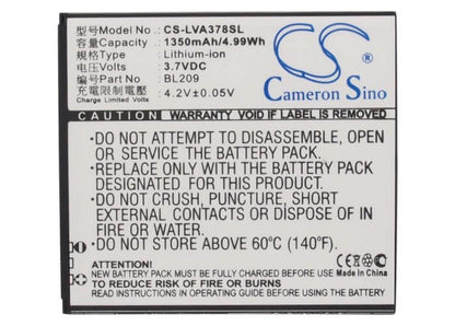 3.7V, 1350mAh, Li-ion Battery fits Lenovo, A378, A398t, 4.995Wh