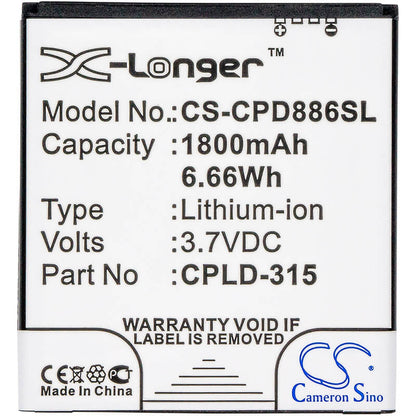 3.7V, 1800mAh, Li-ion Battery fits Vodafone, 888n, 889n, 6.66Wh