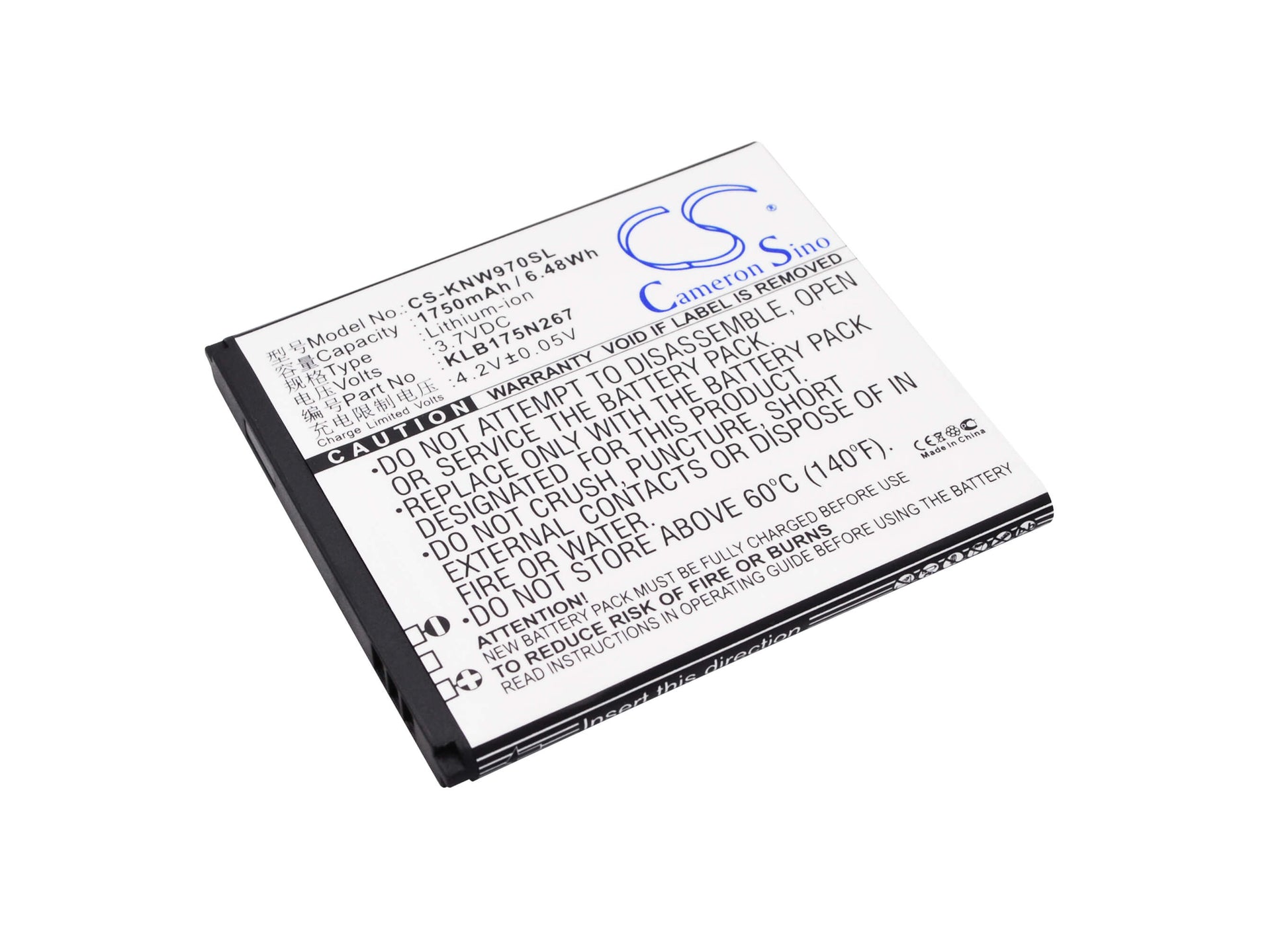 3.7V, 1750mAh, Li-ion Battery fits Konka, Era Style 3, Iq440, 6.475Wh