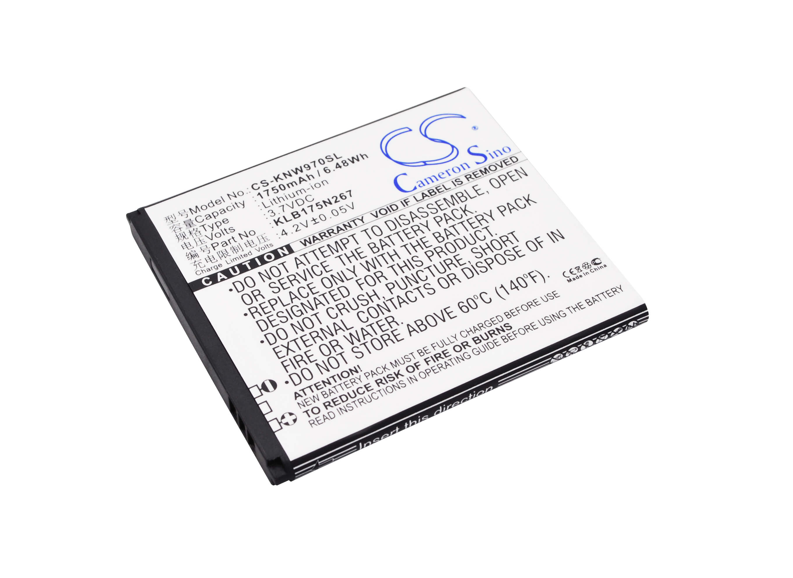 3.7V, 1750mAh, Li-ion Battery fits Fly, N970, N970s, 6.475Wh