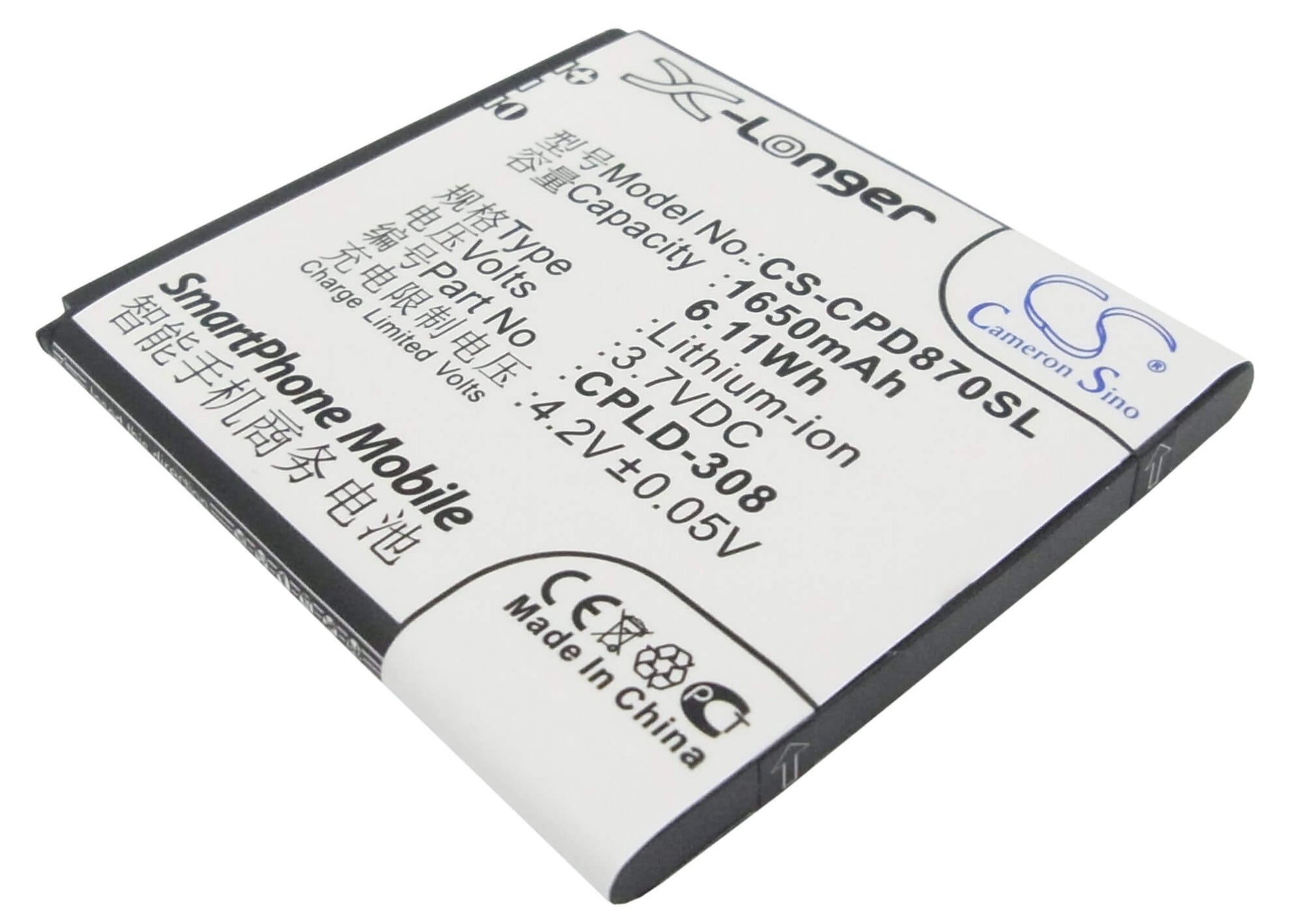 3.7V, 1650mAh, Li-ion Battery fits Coolpad, 8085, 8085q, 6.105Wh