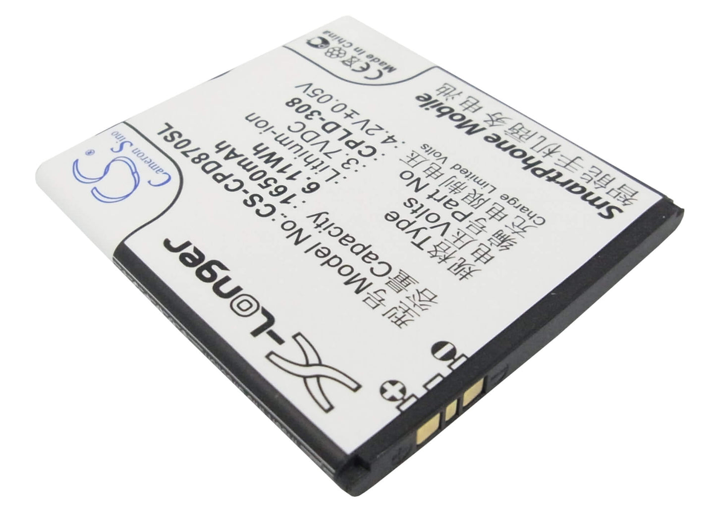 3.7V, 1650mAh, Li-ion Battery fits Coolpad, 8085, 8085q, 6.105Wh