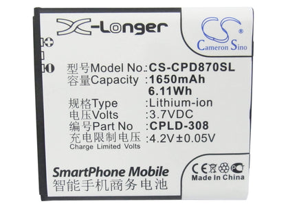 3.7V, 1650mAh, Li-ion Battery fits Coolpad, 8085, 8085q, 6.105Wh