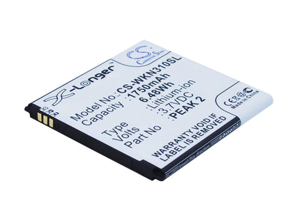 3.7V, 1750mAh, Li-ion Battery fits Wiko, Cink Peax, Cink Peax 2, 6.475Wh