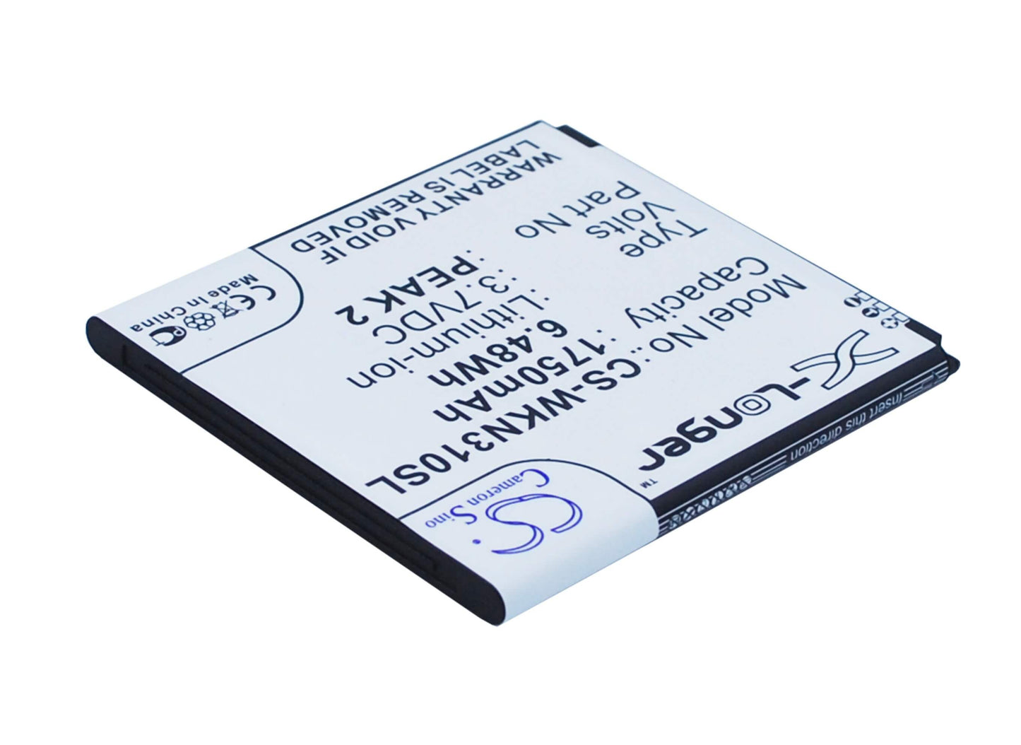 3.7V, 1750mAh, Li-ion Battery fits Wiko, Cink Peax, Cink Peax 2, 6.475Wh