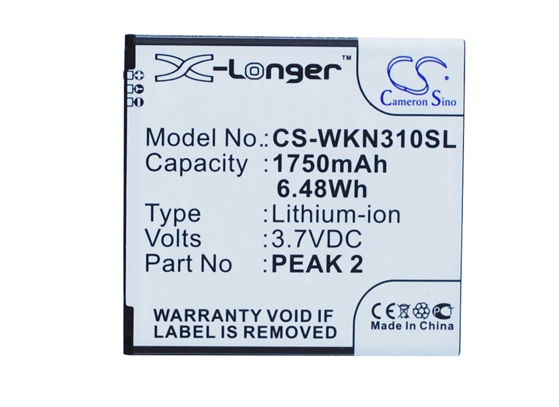 3.7V, 1750mAh, Li-ion Battery fits Wiko, Cink Peax, Cink Peax 2, 6.475Wh