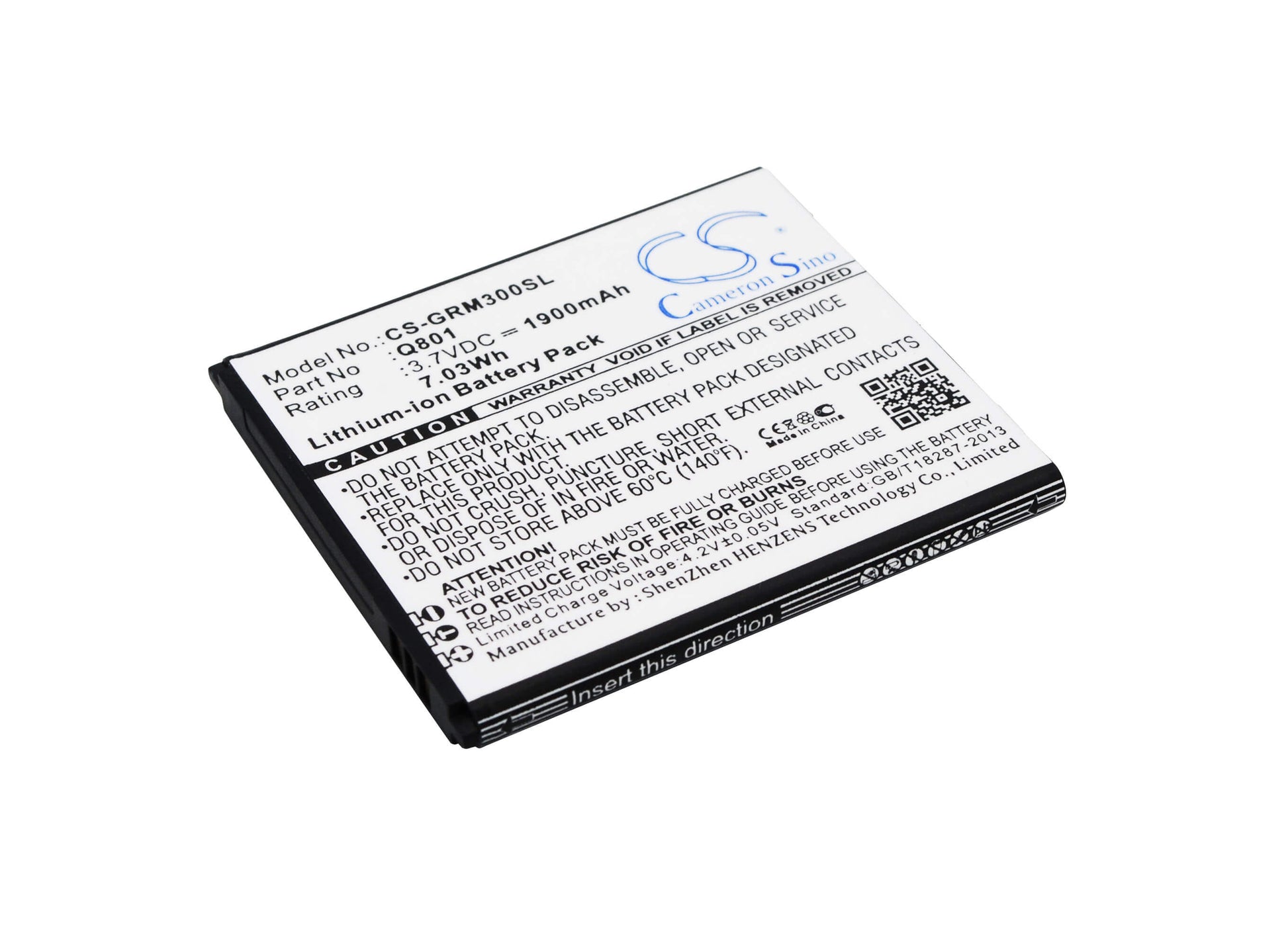 3.7V, 1900mAh, Li-ion Battery fits Green Orange, Go M3, M3, 7.03Wh