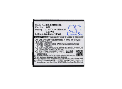 3.7V, 1900mAh, Li-ion Battery fits Green Orange, Go M3, M3, 7.03Wh