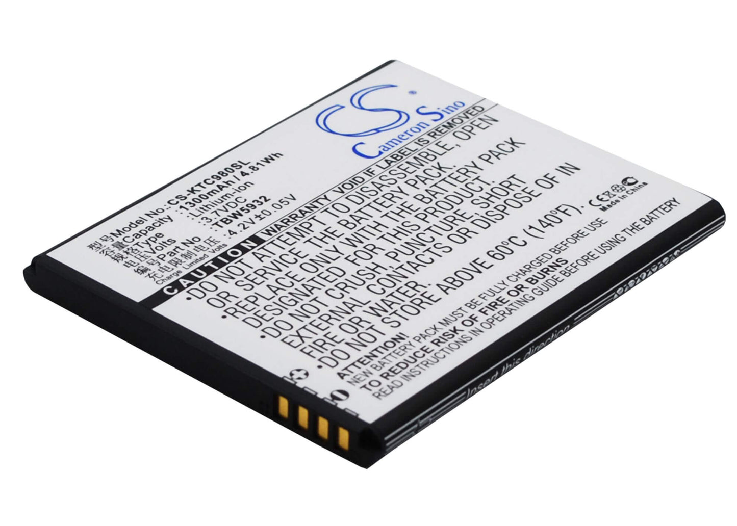 3.7V, 1300mAh, Li-ion Battery fits Fly, Iq442, Quad Miracle 2, 4.81Wh