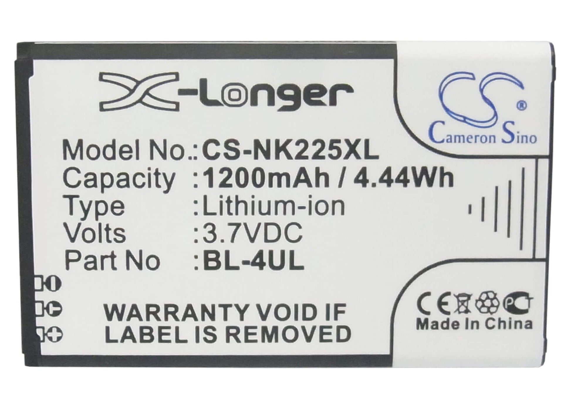 3.7V, 1200mAh, Li-ion Battery fits Nokia, 3310 2017, Asha 225, 4.44Wh