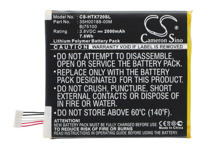 3.8V, 2000mAh, Li-Polymer Battery fits Htc, Edge, Evita, 7.6Wh