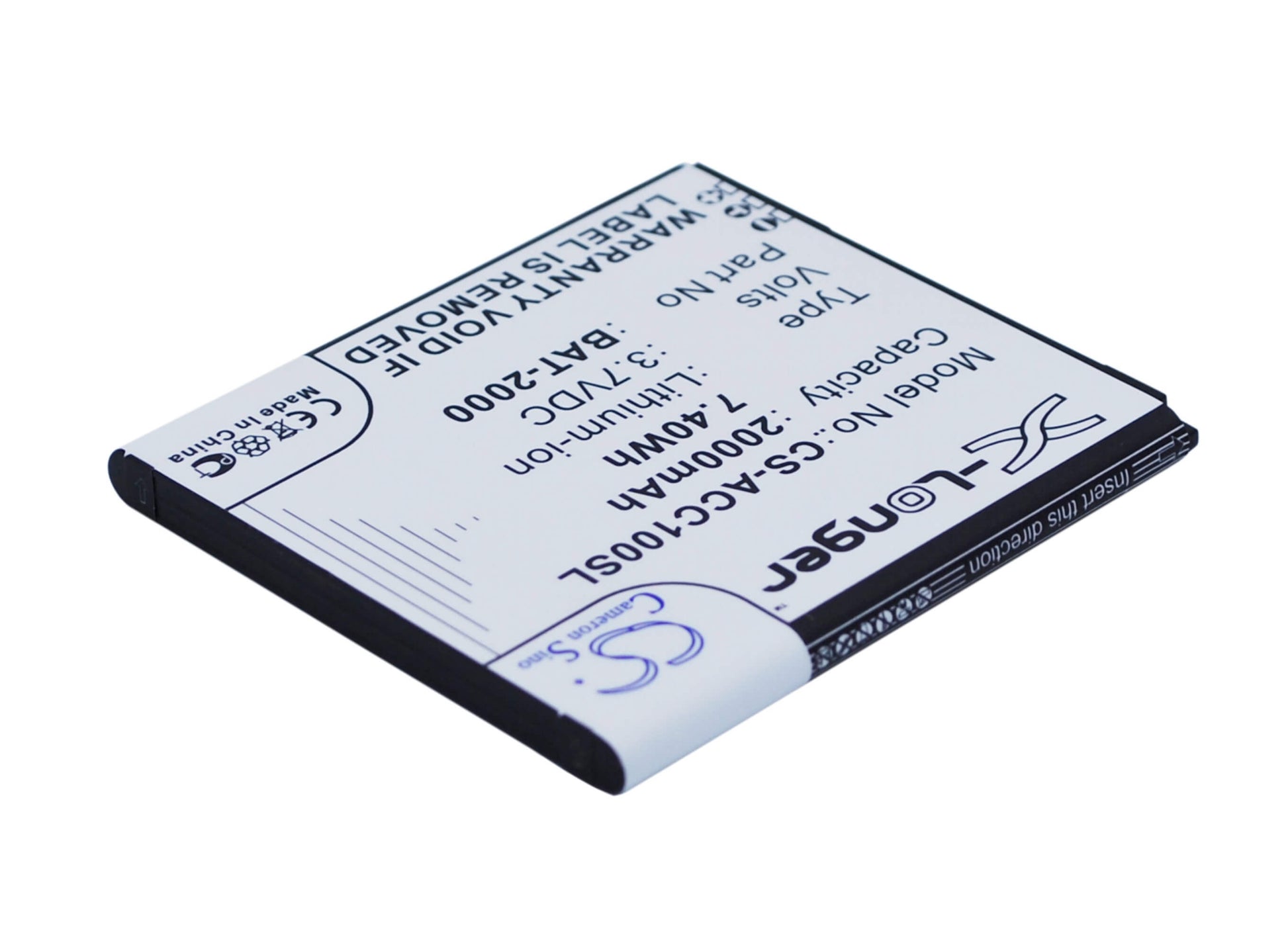 3.7V, 2000mAh, Li-ion Battery fits Acer, Liquid C1, 7.4Wh