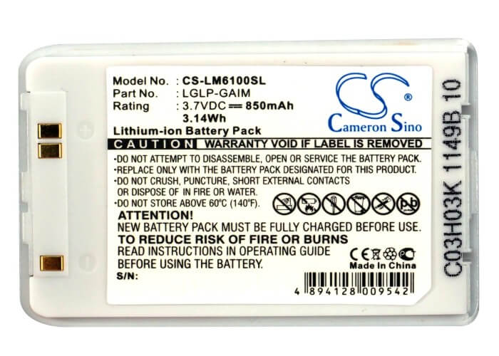 3.7V, 850mAh, Li-ion Battery fits Lg, G258, G259, 3.145Wh