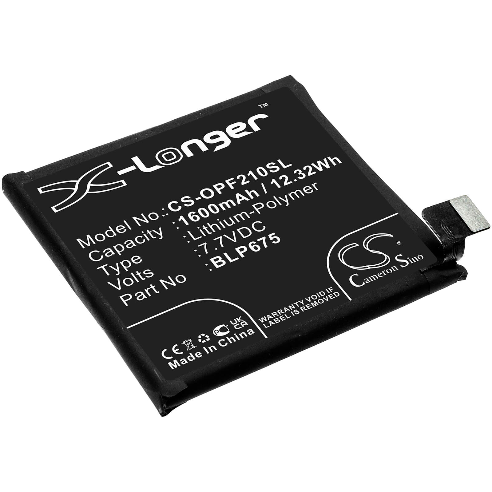 7.7V, 1600mAh, Li-Polymer Battery fits Oppo, Cph1871, Cph1875, 12.32Wh