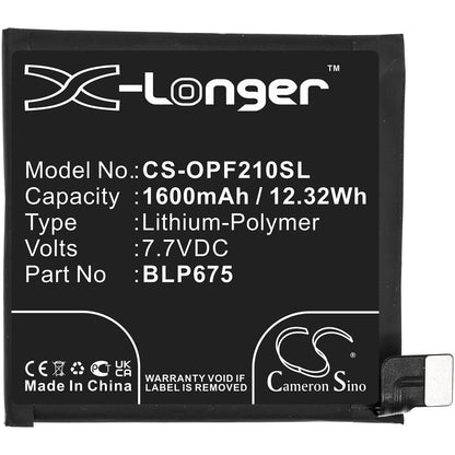 7.7V, 1600mAh, Li-Polymer Battery fits Oppo, Cph1871, Cph1875, 12.32Wh