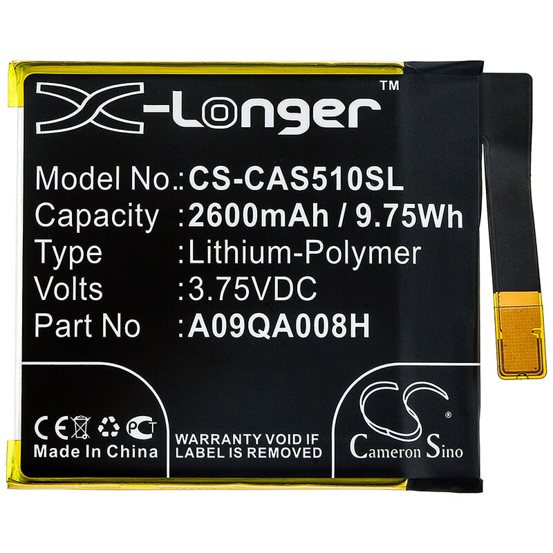 3.75V, 2600mAh, Li-Polymer Battery fits Cat, S50c, 9.75Wh