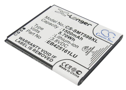 3.8V, 1500mAh, Li-ion Battery fits Samsung, Galaxy Ace 2, Galaxy Exhibit, 5.7Wh