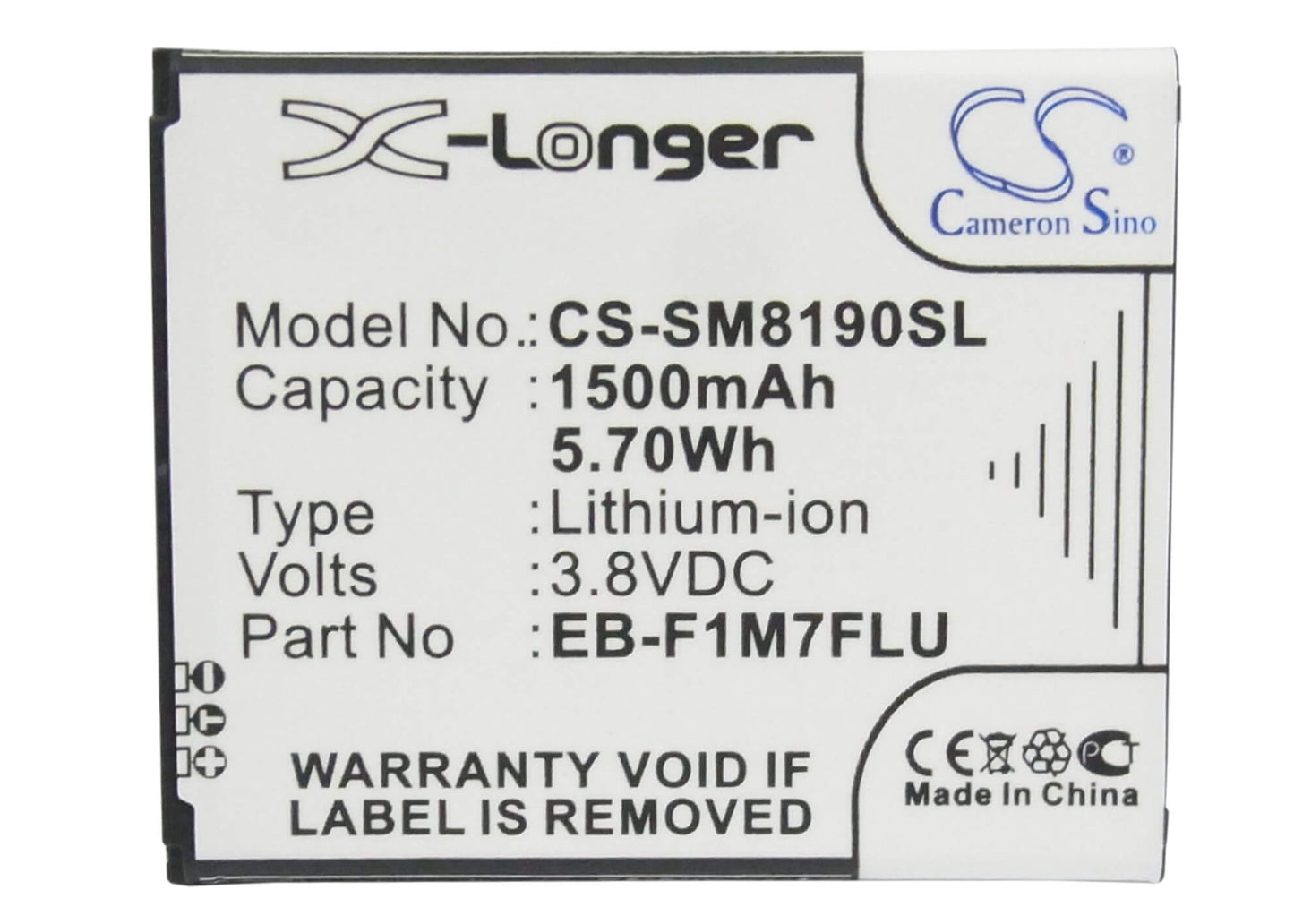 CS-SM8190SL, Mobile, Smartphone 3.8V, 1500mAh, Li-ion Battery fits Samsung, Galaxy S 3 Mini, Galaxy S Iii Mini, 5.7Wh