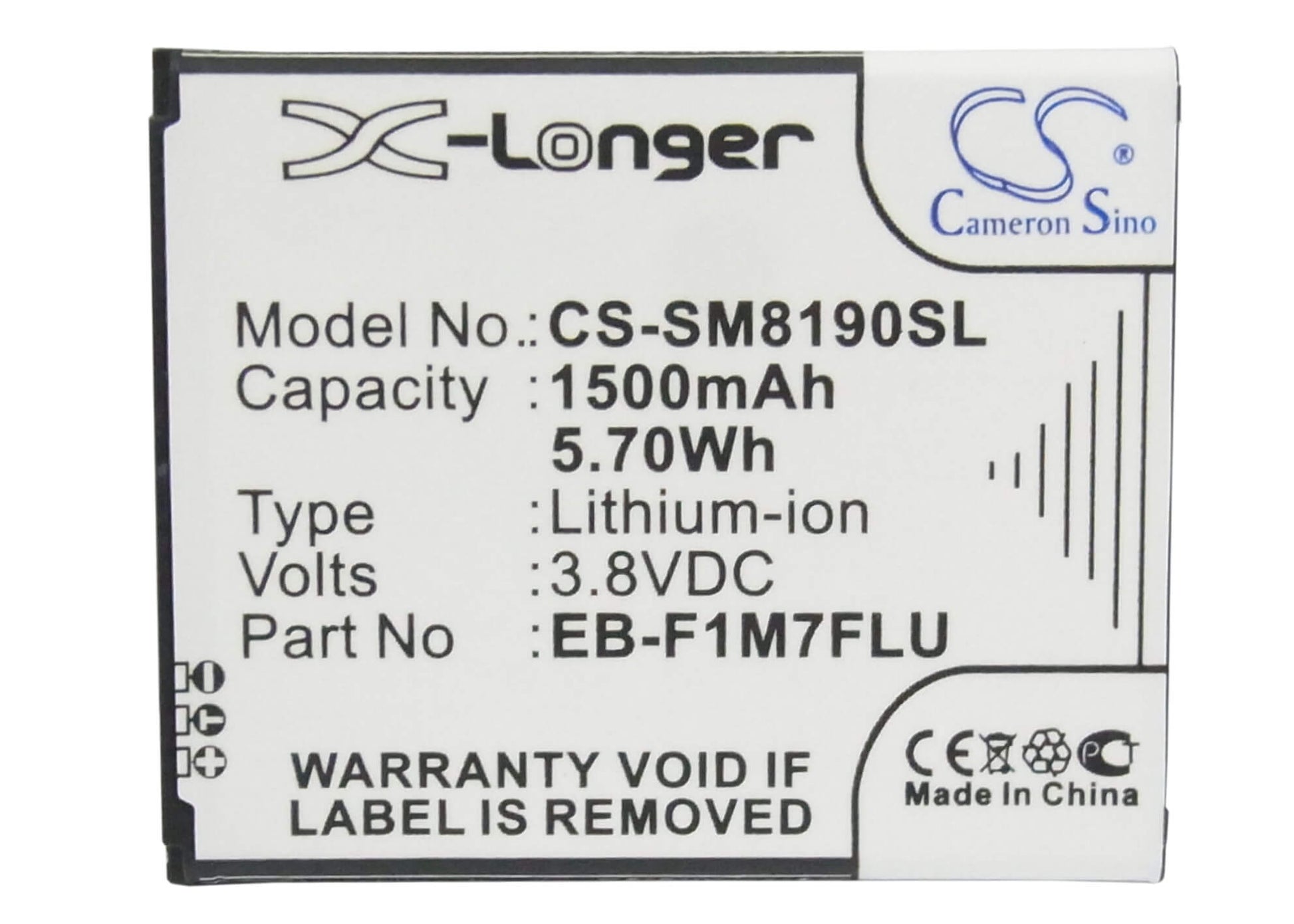 CS-SM8190SL, Mobile, Smartphone 3.8V, 1500mAh, Li-ion Battery fits Samsung, Galaxy S 3 Mini, Galaxy S Iii Mini, 5.7Wh