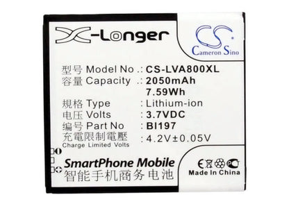 3.7V, 2050mAh, Li-ion Battery fits Lenovo, A798t, A800, 7.585Wh