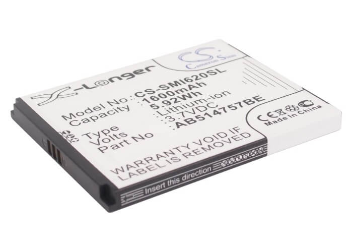 3.7V, 1600mAh, Li-ion Battery fits Samsung, Sgh-i620, Sgh-i640, 5.92Wh