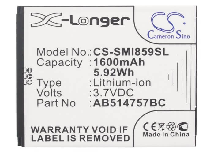3.7V, 1600mAh, Li-ion Battery fits Samsung, Sch-i859, Sgh-i728a, 5.92Wh
