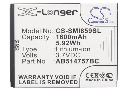 3.7V, 1600mAh, Li-ion Battery fits Samsung, Sch-i859, Sgh-i728a, 5.92Wh