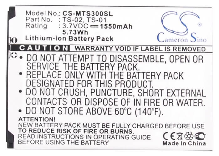 3.7V, 1550mAh, Li-ion Battery fits Seals, Ip68 Water Proof, Ip68 Water&dush Proof, 5.735Wh