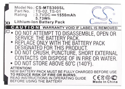 3.7V, 1550mAh, Li-ion Battery fits Seals, Ip68 Water Proof, Ip68 Water&dush Proof, 5.735Wh