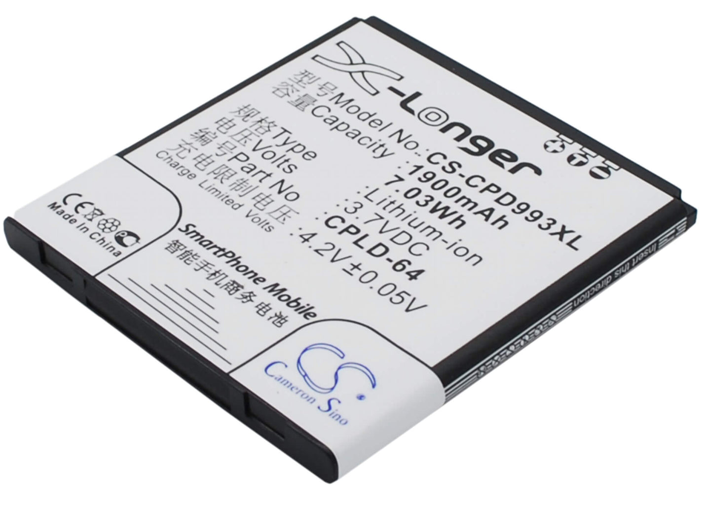 3.7V, 1900mAh, Li-ion Battery fits Coolpad, 9930, W702, 7.03Wh