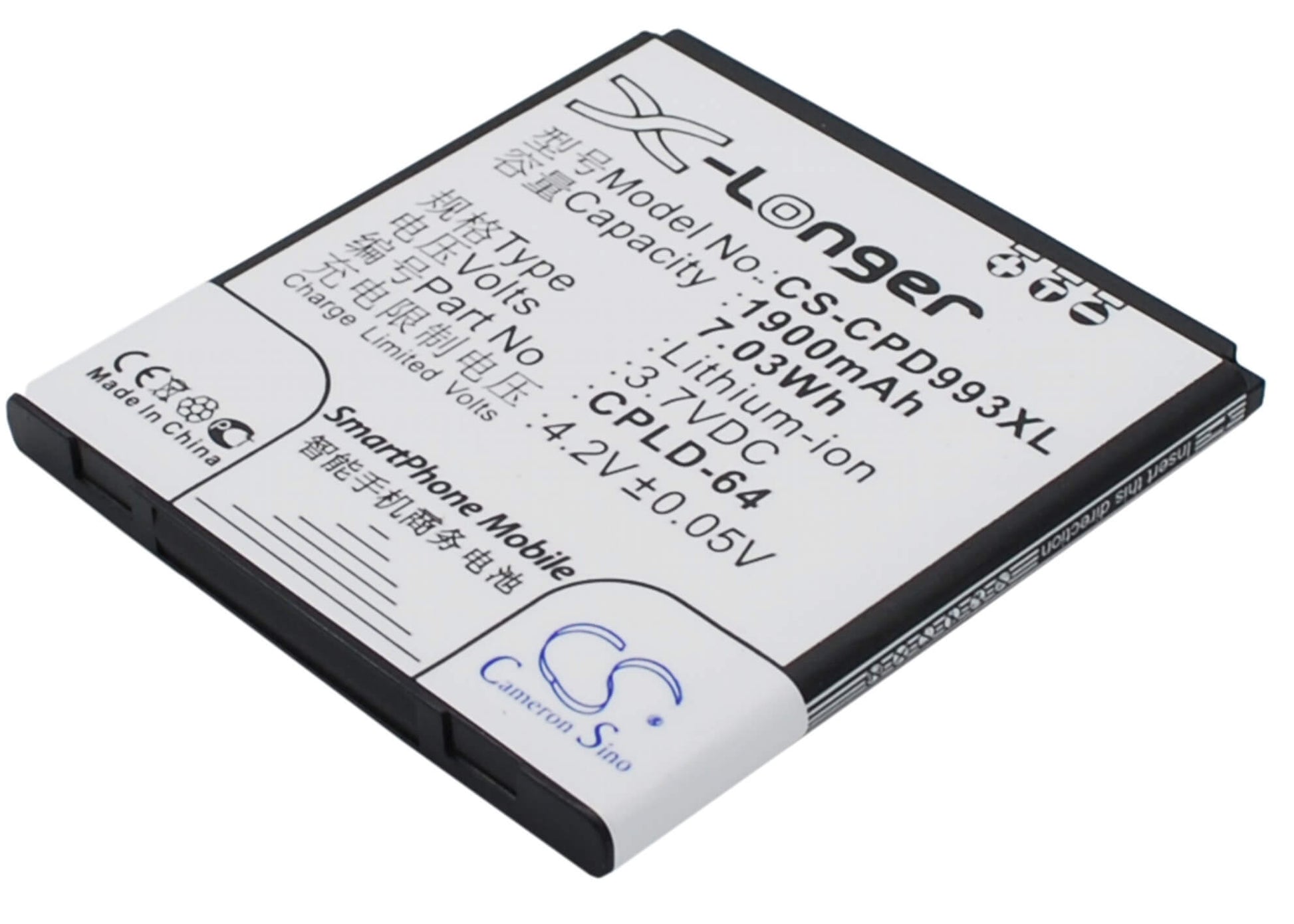3.7V, 1900mAh, Li-ion Battery fits Coolpad, 9930, W702, 7.03Wh
