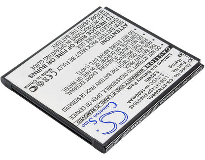 3.7V, 1600mAh, Li-ion Battery fits Zte, N909, U818, 5.92Wh