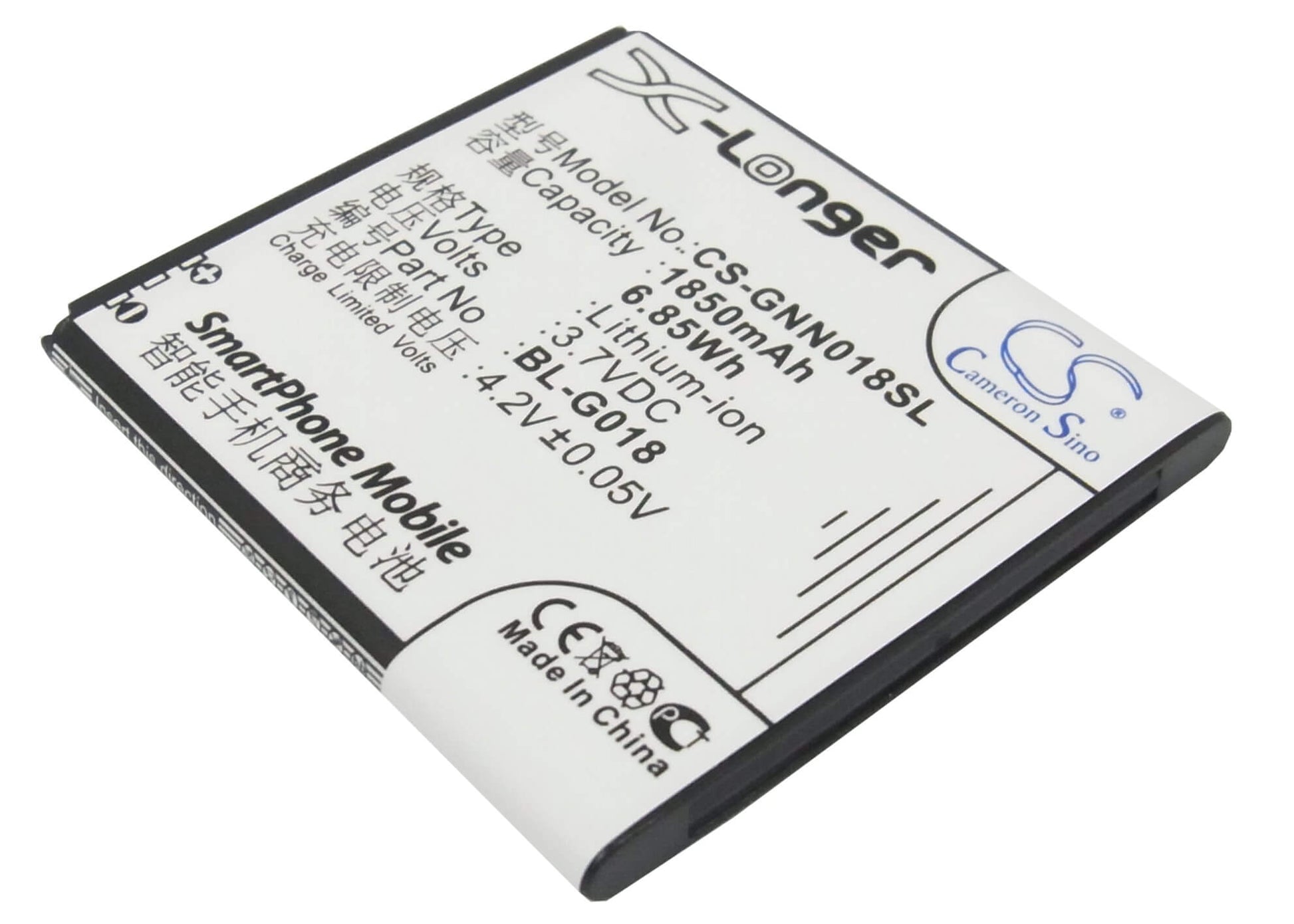 3.7V, 1850mAh, Li-ion Battery fits Gionee, C700, C800, 6.845Wh