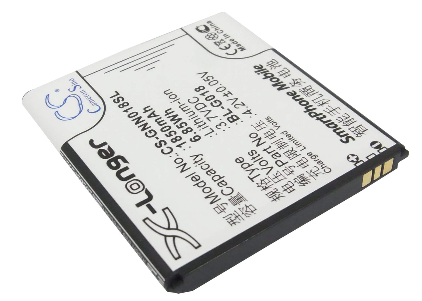 3.7V, 1850mAh, Li-ion Battery fits Gionee, C700, C800, 6.845Wh