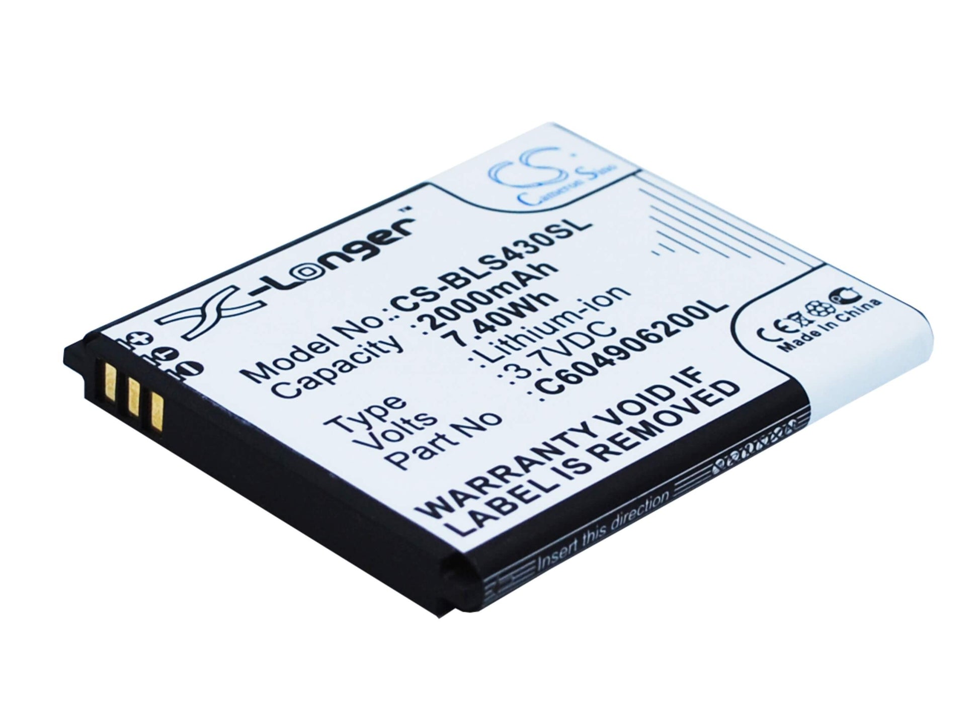 3.7V, 2000mAh, Li-ion Battery fits Blu, D310, Dash 4.5, 7.4Wh