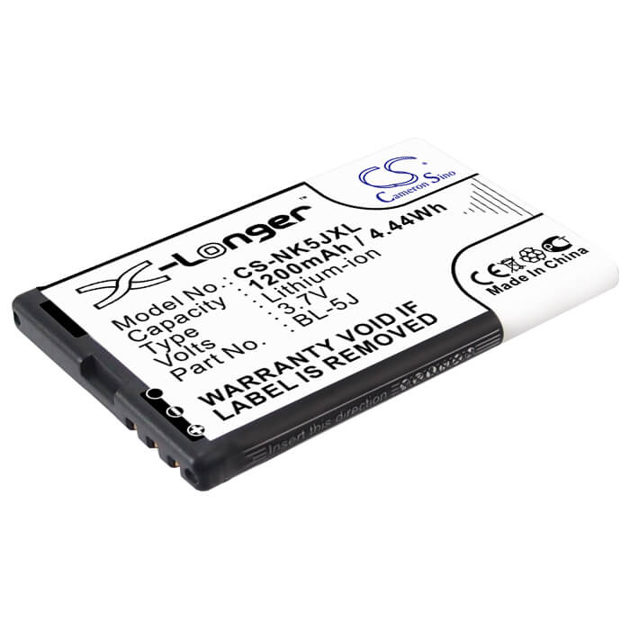 3.7V, 1200mAh, Li-ion Battery fits Nokia, 5230, 5800, 4.44Wh