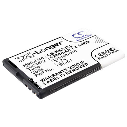 3.7V, 1200mAh, Li-ion Battery fits Nokia, 5230, 5800, 4.44Wh