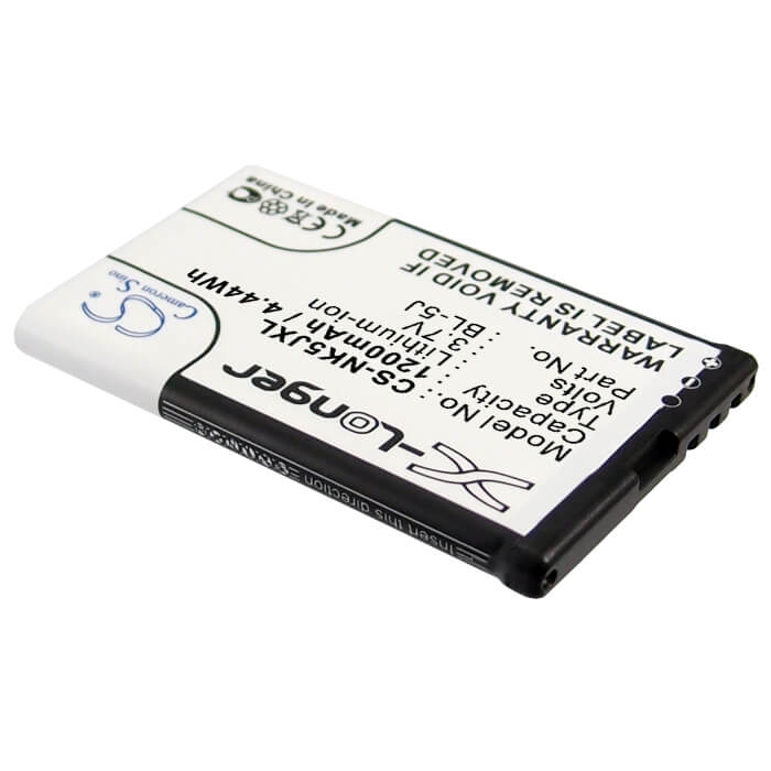 3.7V, 1200mAh, Li-ion Battery fits Nokia, 5230, 5800, 4.44Wh