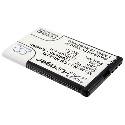 3.7V, 1200mAh, Li-ion Battery fits Nokia, 5230, 5800, 4.44Wh