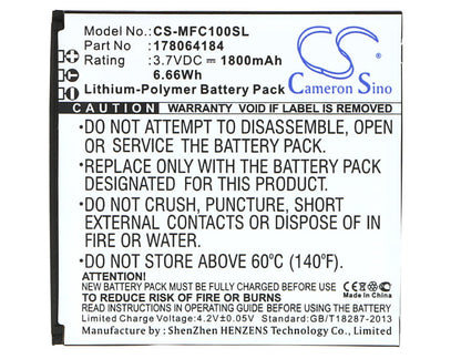3.7V, 1800mAh, Li-Polymer Battery fits Mobiwire, Cygnus, 6.66Wh
