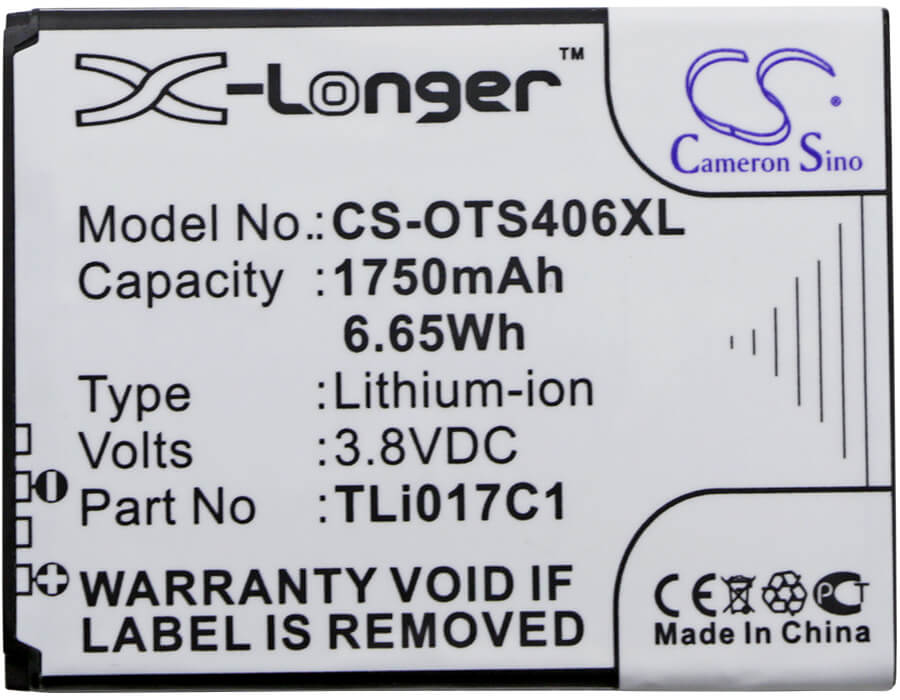 3.8V, 1750mAh, Li-ion Battery fits Alcatel, One Touch Pop 3 4.5, One Touch Streak, 6.65Wh