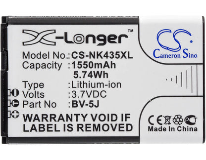 3.7V, 1550mAh, Li-ion Battery fits Nokia, Lumia 435, Lumia 532, 5.735Wh