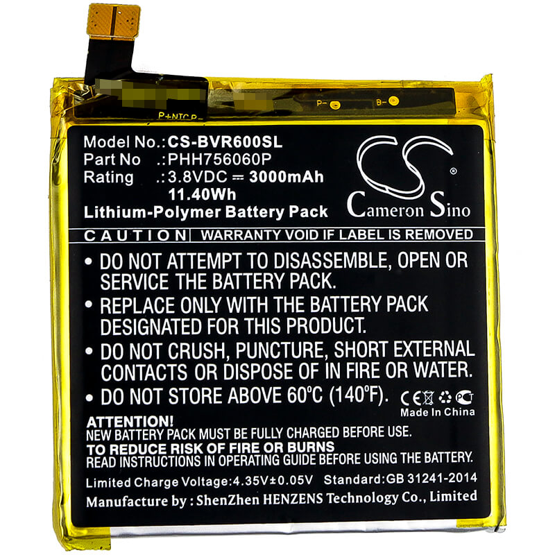 3.8V, 3000mAh, Li-Polymer Battery fits Blackview, Bv6000, Bv6000s, 11.4Wh