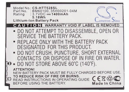 3.7V, 1400mAh, Li-ion Battery fits Htc, C520e, C525c, 5.18Wh