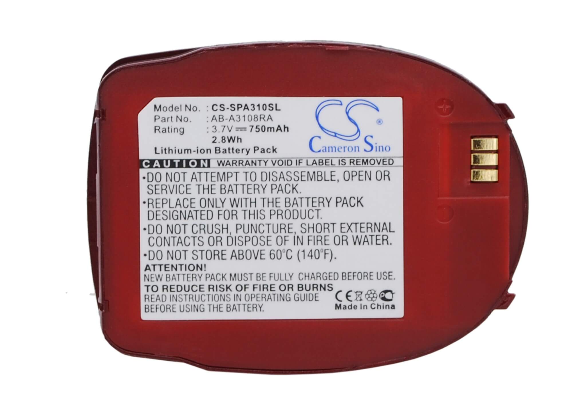 Red, 3.7V, 750mAh, Li-ion Battery fits Samsung, Sph-a310, 2.775Wh