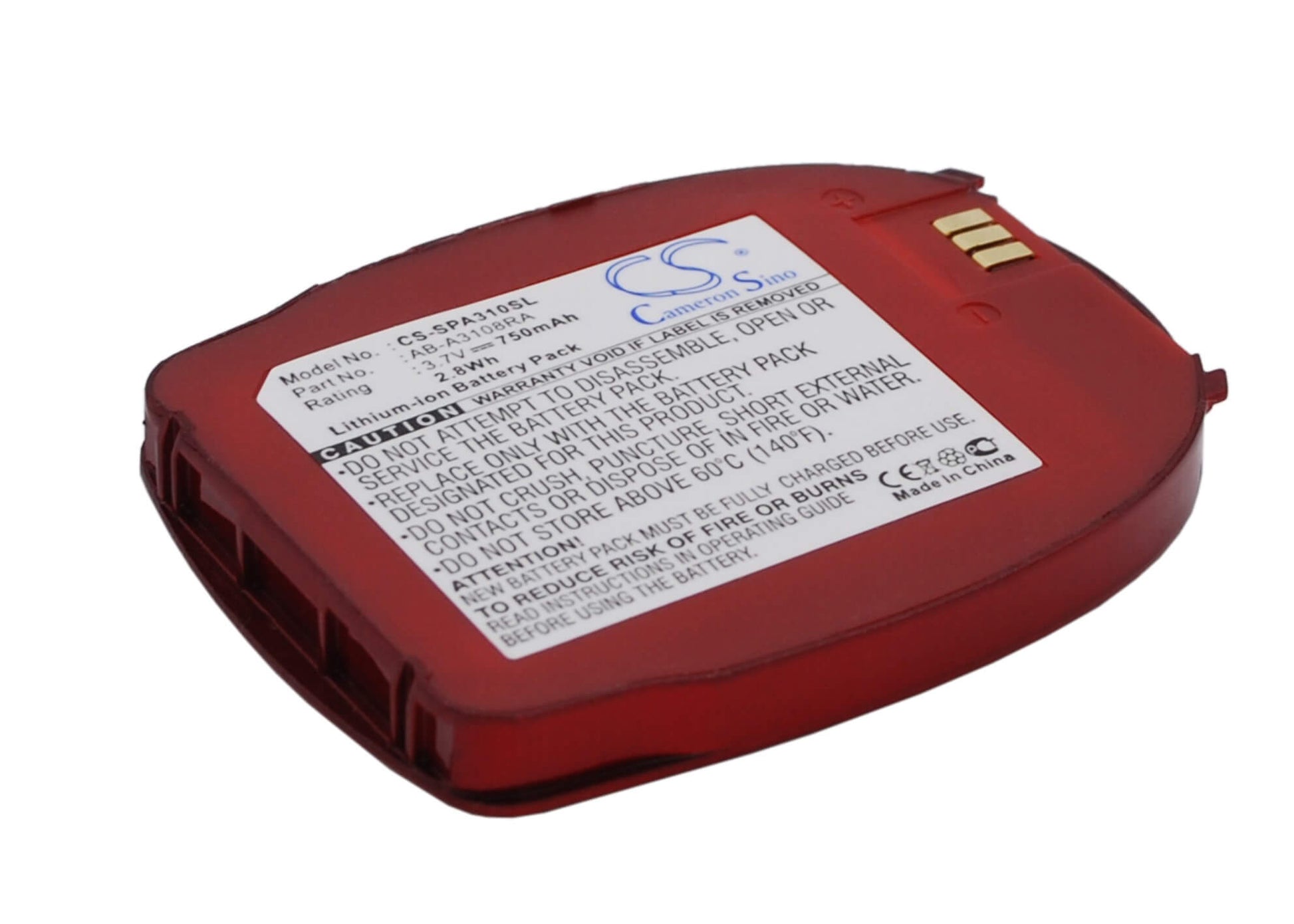 Red, 3.7V, 750mAh, Li-ion Battery fits Samsung, Sph-a310, 2.775Wh